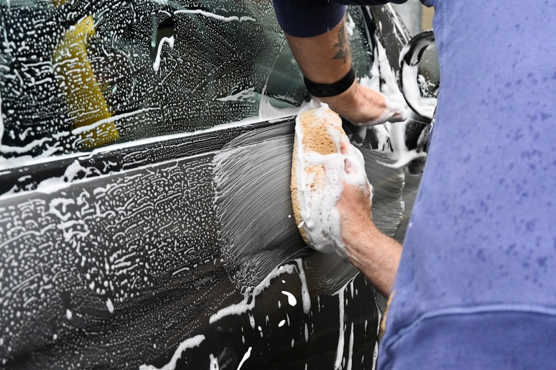A series of shots of individual car parts being washed using Auto Lucent car products.